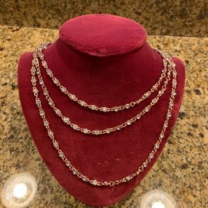 64” Extra Long Lisa Freede Rhinestone Necklace Double Triple Wrap Gold Tone